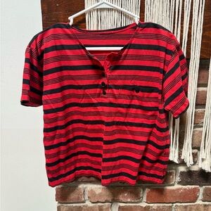 Vintage Red and Black Striped Short Sleeve Tee